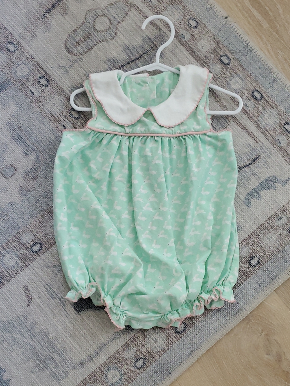 Shrimp & Grits Kids Toddler Girls Mint Green Bunny Rabbit Romper Bubble  Sz2T